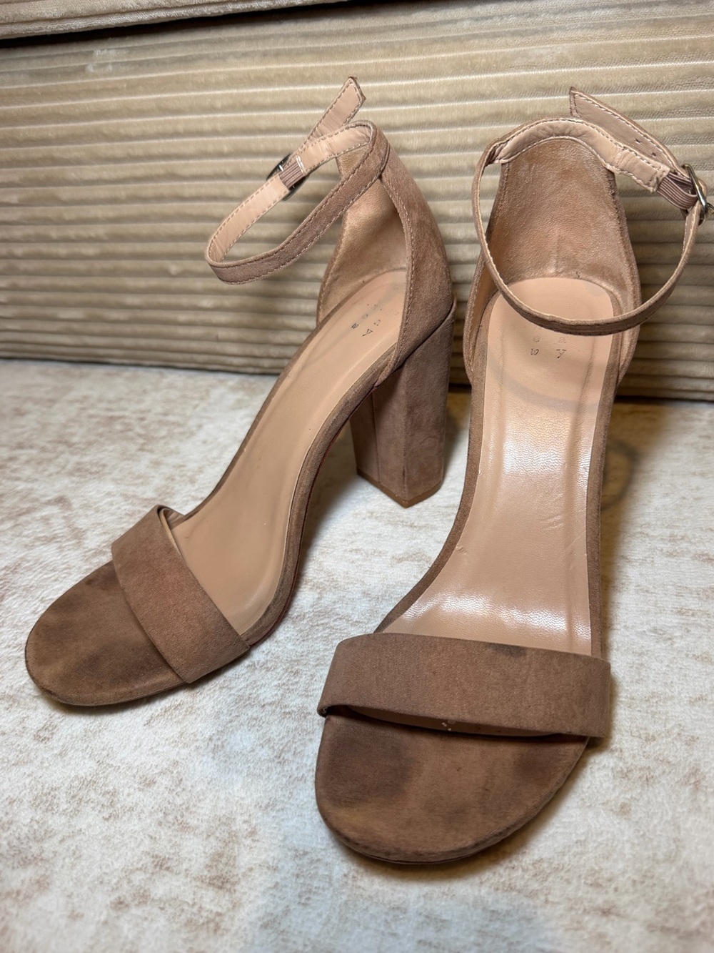 A New Day Tan Suede Ankle Strap Heels Women’s Size 7.5